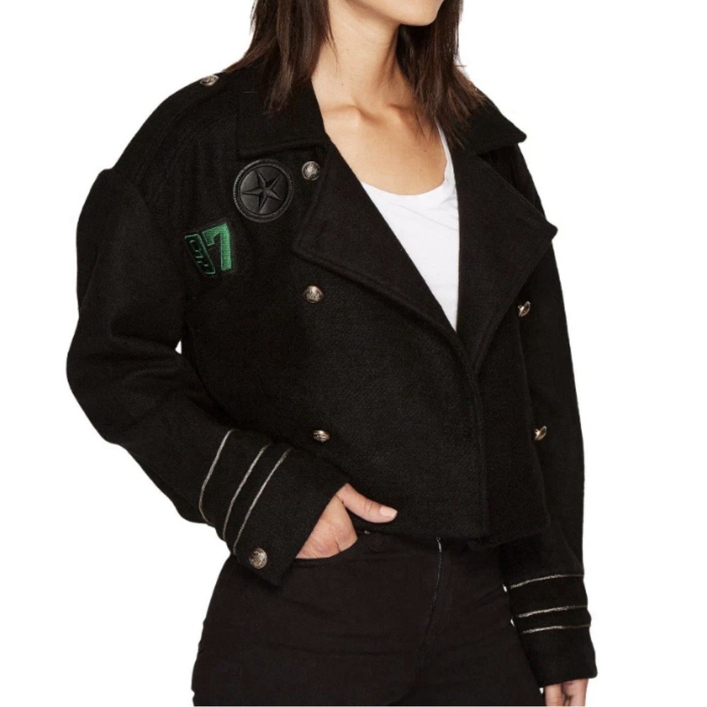 New Blank‎ NYC Jacket Women's Small Black Wool Blend  Crop Military Pockets